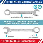 DURATECH Mini Wrench Set, Midget Combination Wrench Set, 20-Piece, Metric & SAE, 4-11mm & 5/32" - 7/16", Lightweight, with Rolling Pouch