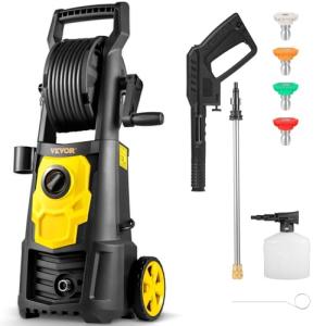 VEVOR Electric Pressure Washer, 2000 PSI, Max 1.65 GPM Power Washer w/ 30 ft Hose & Reel, 5 Quick Connect Nozzles, Foam Cannon, Portable to Clean Patios, Cars, Fences, Driveways, ETL Listed