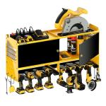 Spampur Power Tool Organizer Wall Mount with Charging Station,Garage Metal Cabinet 15 Min Quick Assembly & Max 150lb load with 6 Outlet Power Strip, 8 Slots Cordless Drill for Workshop/Shed/Tool Room