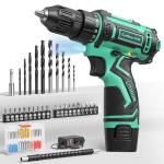 Cordless Drill Set,12V Power Drill Driver 3/8" Keyless Chuck with 92 Acessories, Built-in LED Light, 25+1 Position, Electric Drill for Home DIY Projects（Cyan）