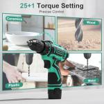 Cordless Drill Set,12V Power Drill Driver 3/8" Keyless Chuck with 92 Acessories, Built-in LED Light, 25+1 Position, Electric Drill for Home DIY Projects（Cyan）