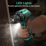 Cordless Drill Set,12V Power Drill Driver 3/8" Keyless Chuck with 92 Acessories, Built-in LED Light, 25+1 Position, Electric Drill for Home DIY Projects（Cyan）