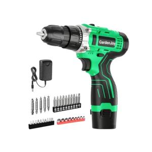 GardenJoy Cordless Power Drill Set: 12V Electric Drill with Battery and Charger, 42pcs Acessories, 3/8"Keyless Chuck, 2 Variable Speed, 24+1 Position, Compact Drill Driver Kit for Home & DIY Project