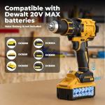 Cordless Hammer Drill Compatible with Dewalt 20V MAX Battery(No Battery)20V Brushless Drill, 1/2" Cordless Drill for Concrete with Variable Speed