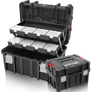 Anyyion Tool Box, 3-Tiers Multi-Function Storage Portable Toolbox Organizer, Stackable.