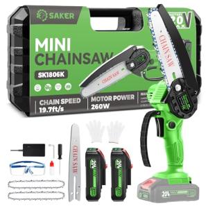 Saker Mini Chainsaw|6 Inch Chainsaw[2025 Upgraded]|Mini Cordless Electric Chain Saw|Small Handheld Portable Chainsaw Battery Powered Chain Saw for Tree Trimmer and Garden,Christmas Gifts for Men Women