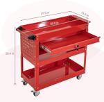 3 Tier Rolling Tool Cart with Wheels, Tool Box with Drawers Universal Chest Lockable Wheels, Utility Industrial Service Car Adjustable Shelf and Locking Mechanism, for Workshop, Repair Shop (Red)