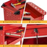 3 Tier Rolling Tool Cart with Wheels, Tool Box with Drawers Universal Chest Lockable Wheels, Utility Industrial Service Car Adjustable Shelf and Locking Mechanism, for Workshop, Repair Shop (Red)