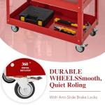 3 Tier Rolling Tool Cart with Wheels, Tool Box with Drawers Universal Chest Lockable Wheels, Utility Industrial Service Car Adjustable Shelf and Locking Mechanism, for Workshop, Repair Shop (Red)