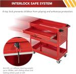 3 Tier Rolling Tool Cart with Wheels, Tool Box with Drawers Universal Chest Lockable Wheels, Utility Industrial Service Car Adjustable Shelf and Locking Mechanism, for Workshop, Repair Shop (Red)