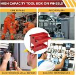 3 Tier Rolling Tool Cart with Wheels, Tool Box with Drawers Universal Chest Lockable Wheels, Utility Industrial Service Car Adjustable Shelf and Locking Mechanism, for Workshop, Repair Shop (Red)