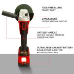 DOGTOOTH Max 21V 4-1/2'' Cordless Angle Grinder Set with 2 * 4.0 Ah Batteries, Compatible with Makita 18V Battery, Brushless Motor, Max10000 RPM, Charger, 4 Cutting&Grinding Discs and Carry Case