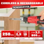 DIYSELF Stocking Stuffers, Electric Screwdriver Cordless Rechargeable 3.7V Power Screwdriver with LED, Christmas Gifts for Men, Includes Bits, Magnetic Bit Holder, USB Charging Cable, Carrying (Red)