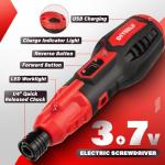 DIYSELF Stocking Stuffers, Electric Screwdriver Cordless Rechargeable 3.7V Power Screwdriver with LED, Christmas Gifts for Men, Includes Bits, Magnetic Bit Holder, USB Charging Cable, Carrying (Red)