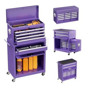 Pataku 8 Drawer Tool Chest with Wheels, 2-in-1 Detachable Rolling Tool Chest with Drawers, Large Tool Cart on Lockable Wheels, Metal Tool Box for Garage/Workshop(Purple)