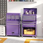 Pataku 8 Drawer Tool Chest with Wheels, 2-in-1 Detachable Rolling Tool Chest with Drawers, Large Tool Cart on Lockable Wheels, Metal Tool Box for Garage/Workshop(Purple)