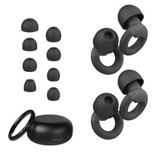 JUSTRVN Ear Plugs for Sleeping, 2 Pairs of Reusable Earplugs for Noise Reduction 25dB-30dB with 8 Ear Tips, Soft Hearing Protection Ear Plugs for Concert,Noise Sensitivity, Study & Work, Black