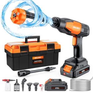 SEALIGHT Cordless Pressure Washer, 970PSI Portable Power Washer with 3.0Ah Dual Batteries 6-in-1 Nozzle Battery Operated Power Washer for Cars, Fences, Patio, Bikes Cleaning