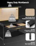 Work Benches for Garage, Heavy Duty Workbench with Drawers Lights Pegboard & 12 Hooks, 600LBS Capacity Suitable for Tool Organizers and Storage, for Garage Workshop Basement Workshop Garden & Shop