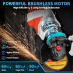 Hlrmsat Cordless Angle Grinder 5-Inch,21V Brushless Power Grinder Tool with 2x6.0Ah Battery & Charger,10000RPM Variable Speed Amoladora Angular,Esmeriladora for Metal Cutting,Grinding,Polishing