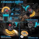 Hlrmsat Cordless Angle Grinder 5-Inch,21V Brushless Power Grinder Tool with 2x6.0Ah Battery & Charger,10000RPM Variable Speed Amoladora Angular,Esmeriladora for Metal Cutting,Grinding,Polishing