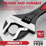ARROW 8-Inch Adjustable Wrench, Cr-V Steel, Wide Jaw Black Oxide Wrench with Inch/Metric Laser Scales, Non-Slip Grip & Hanging Hole, for Home, Garage, Workshop and DIY