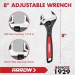 ARROW 8-Inch Adjustable Wrench, Cr-V Steel, Wide Jaw Black Oxide Wrench with Inch/Metric Laser Scales, Non-Slip Grip & Hanging Hole, for Home, Garage, Workshop and DIY