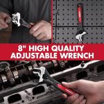 ARROW 8-Inch Adjustable Wrench, Cr-V Steel, Wide Jaw Black Oxide Wrench with Inch/Metric Laser Scales, Non-Slip Grip & Hanging Hole, for Home, Garage, Workshop and DIY