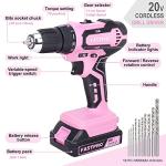 FASTPRO 177-Piece 20V Pink Cordless Lithium-ion Drill Driver and Home Tool Set, Lady's Home Repairing Tool Kit with Drill in Storage Case