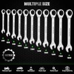 12-Piece Ratchet Wrench Set, Metric 6-18mm Ratchet Combination Wrenches Set, 12-Point 72-Tooth Ratcheting Spanners with Magnetic Base Organizer, Chrome Vanadium Steel for Automotive Mechanic Tool