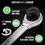 12-Piece Ratchet Wrench Set, Metric 6-18mm Ratchet Combination Wrenches Set, 12-Point 72-Tooth Ratcheting Spanners with Magnetic Base Organizer, Chrome Vanadium Steel for Automotive Mechanic Tool