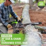 Greenworks 80V 20" Brushless Cordless Chainsaw (Great For Tree Felling, Limbing, Pruning, and Firewood), 75+ Compatible Tools, Tool Only, Green