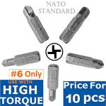 10/Pack Screwdriver Insert Bits That Fit No #6 Torq Set Screws Hex Shank 1/4" Hi-Torque 4 Arms Cross Screw Impact Power Tool Accessory Airplane Maintenance Small 1" Fastener Drive
