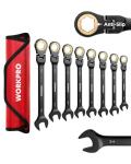 WORKPRO Ratcheting Combination Wrench Set, 8-piece Flex-Head Anti-Slip Set SAE 5/16-3/4 inch, 72-Teeth, Cr-V Constructed, Black Electrophoretic Coating with Rolling Pouch