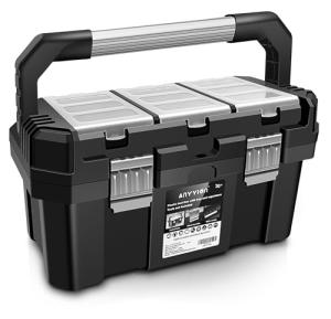 Anyyion 19 Inch Tool box with Removable Tray, Truly Strong and Durable For Craft Storage, Household,(Interna Sizel:17.83"L*8.82"W*6.69"H)