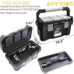 Anyyion 19 Inch Tool box with Removable Tray, Truly Strong and Durable For Craft Storage, Household,(Interna Sizel:17.83"L*8.82"W*6.69"H)
