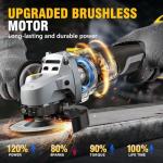 ADOTOCAM Angle Grinder, 20V Brushless Cordless, 4-1/2 Inch, Compatible with Dewalt Battery (No Battery), with Metal Grinding Wheel, for Cutting, Grinding, Polishing, Carving
