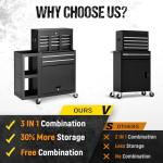 Dkenicor Heavy-Duty 8-Drawer Rolling Tool Chest & Cabinet Combo,3-in-1 Tool Box on Wheels with Lockable Steel Garage, Detachable Top Toolbox & Bottom Storage Cart with Additional Cabinet, 2026 Black