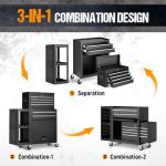 Dkenicor Heavy-Duty 8-Drawer Rolling Tool Chest & Cabinet Combo,3-in-1 Tool Box on Wheels with Lockable Steel Garage, Detachable Top Toolbox & Bottom Storage Cart with Additional Cabinet, 2026 Black