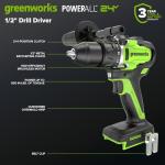 GREENWORKS 24V 1/2” Brushless Cordless Drill (800 In-lbs.), 4.0Ah (24,000mAh Power Bank) USB-C Battery, 3.3 FT Braided Cable, 65W Rapid Charger