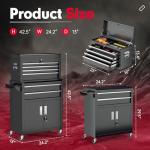 Superday Metal Tool Chest, 8 Drawer Rolling Tool Chest with Wheels, Detachable Tool Storage Cabinet with Lock for Garage, Steel Tool Cart with Liner & Hooks for Workshop, Warehouse (Black)