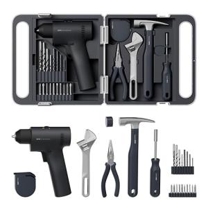 HOTO 25PCS Household Tool Kit with 16V Brushless Drill, Smart Display, 50 N·m Torque, 32 Torque Settings, USB-C Charging, LED Light, Includes Hammer, Wrench, Pliers, 8 x Drill Bits, 10 x Bits