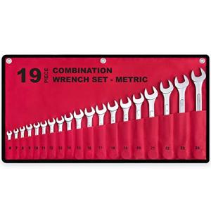 19-Piece Complete Metric Combination Wrench Set in Roll-up Pouch, No Skipped Metric Sizes 6mm - 24mm | Best Value Wrench Set, Ideal for General Household, Garage, Workshop, Auto Repairs, Emergency