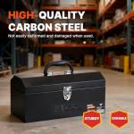 Black Canyon 16 Inch Tool Box, Metal Tool Box, 0.8mm Carbon Steel, Portable&Padlockable, 4 Non-Slip Foot Pads, Ideal for Trailer, Mechanic, DIY-ers, Car Toolbox, Workshops, Garages, Repair Shops