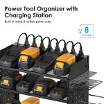 CCCEI Modular Pegboard Rack Power Tool Organizer with Charging Station. 4 Layer Wall Mount Drill Holder, Tool Battery Charger Organizer. Garage Shop Storage Utility Shelf with 10FT Power Strip.