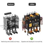 CCCEI Modular Pegboard Rack Power Tool Organizer with Charging Station. 4 Layer Wall Mount Drill Holder, Tool Battery Charger Organizer. Garage Shop Storage Utility Shelf with 10FT Power Strip.