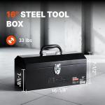 Black Canyon 16 Inch Tool Box, Metal Tool Box, 0.8mm Carbon Steel, Portable&Padlockable, 4 Non-Slip Foot Pads, Ideal for Trailer, Mechanic, DIY-ers, Car Toolbox, Workshops, Garages, Repair Shops