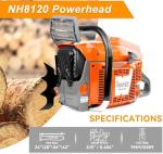 120cc Gas Powered Chainsaw with 36 Inch Bar, 8.4hp 6.2kw Big Large Chain saw 2-cycle Motosierra De Gasolina for Extreme Logging Cutting, All Parts Fit for Husqvarna 3120 Xp, NEOTEC NH8120 Chainsaw Gas