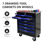 RYH 4/5/6/7 Drawers Rolling Tool Chest -Heavy Duty Mobile Metal Tool Box with Locking Wheels, with Stainless Steel Worktop, Garage Tool Storage Cabinet (Black-Blue, 7-Drawers 30.7" H×25.9" W)