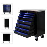 RYH 4/5/6/7 Drawers Rolling Tool Chest -Heavy Duty Mobile Metal Tool Box with Locking Wheels, with Stainless Steel Worktop, Garage Tool Storage Cabinet (Black-Blue, 7-Drawers 30.7" H×25.9" W)